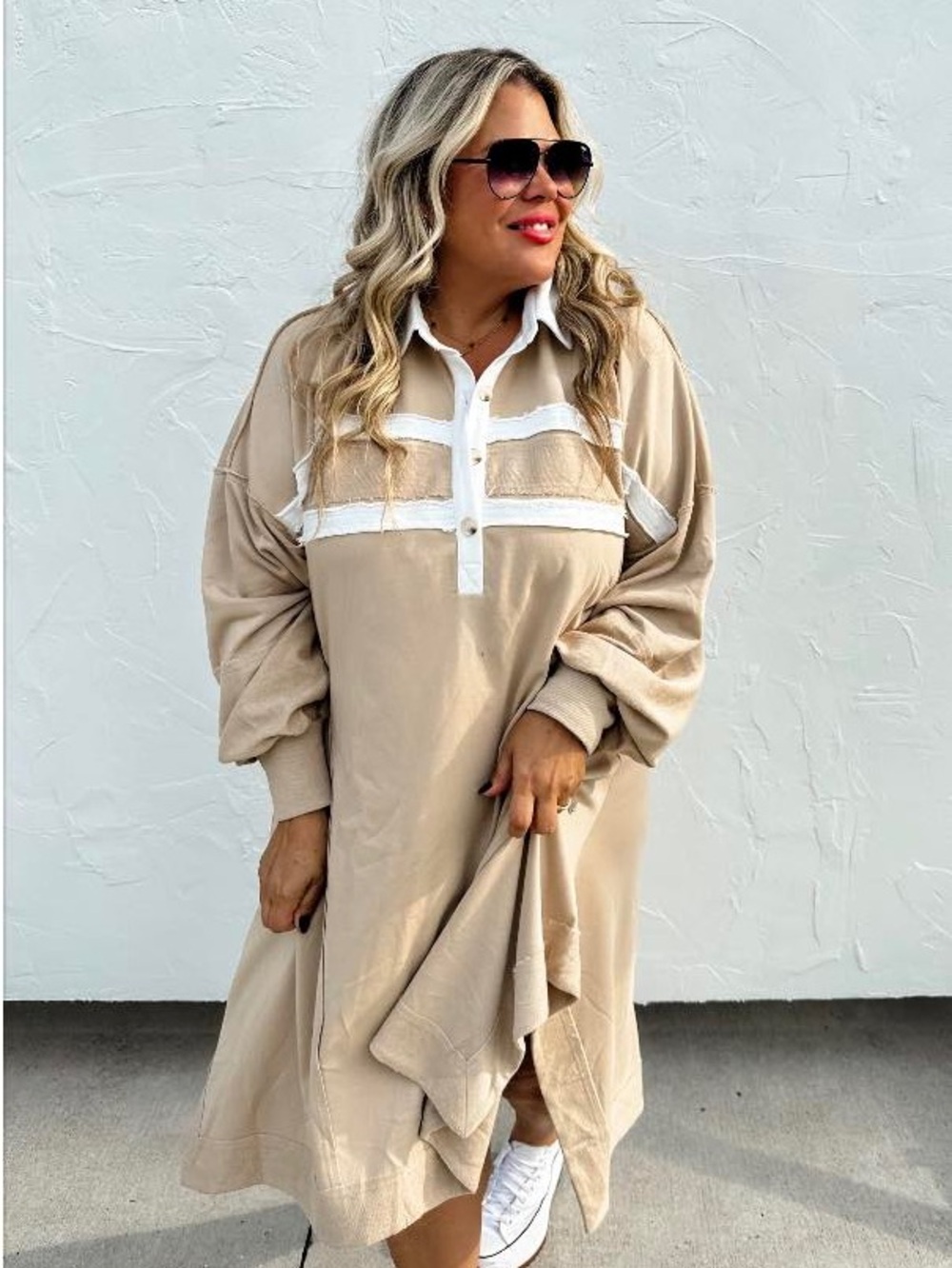 NWT Relaxed Beige Shirt Plus Size Dress by BLAKELEY | Size 1X